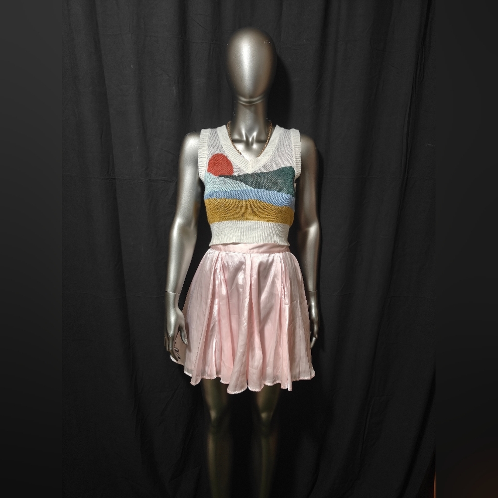 Colorful Knit Crop Top and Pink Skirt Set